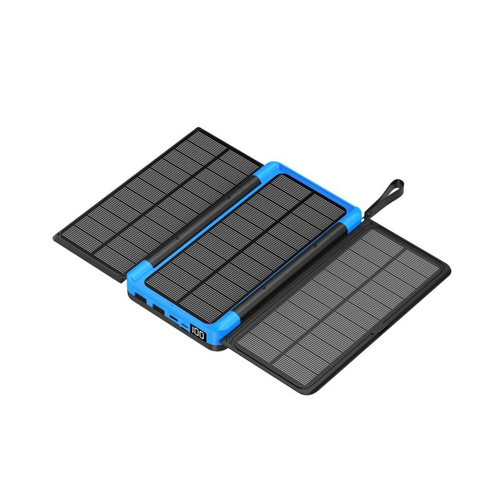 (20000mah, Blue) 20000mAh Folding Solar Power Bank with 3 Solar Panel Qi Wireless Charger Powerbank for iPhone 15 14 13 Huawei Xiaomi Poverbank