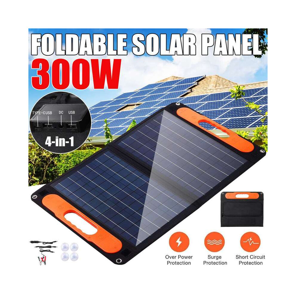 (100A) 300W Foldable Solar Panel Dual USB/TYPE C/DC Protable Outdoor Folding Solar Cells Solar Battery Charger for Phone RV Car