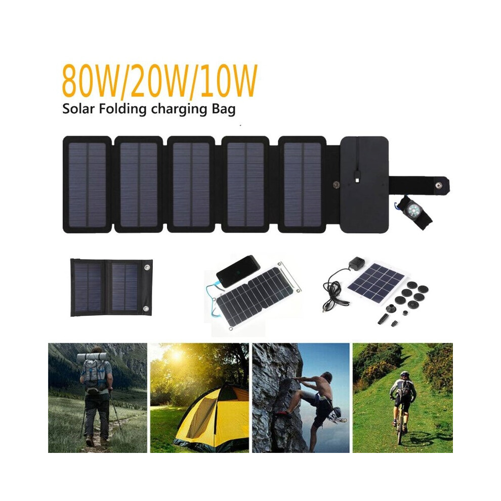 (20W 5V a) 80/20W Foldable Solar Panel Portable USB 5V Waterproof 5-panels Solar Cell Outdoor Mobile Power Battery Charger for Phone
