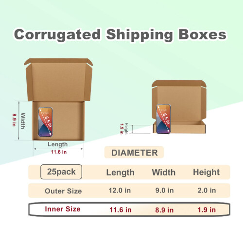MEBRUDY Κουτιά Αποστολής 12x9x2 ίντσες Pack 25, Μικρά Κουτιά από Κόκκινο Χαρτόνι 1