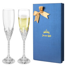 Jozen Gift Flute da champagne in argento - Bicchieri di cristallo e base in metallo con pietra di cristallo, set di 2 coppie di flute da brindisi