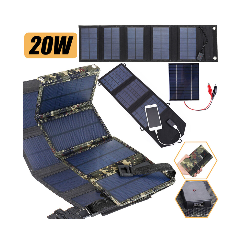 (15W 5V Black) 20W 5V Foldable Solar Panel Multifunctional Solar Charging Panel Outdoor Mobile Phone Power Battery Cells Charger for Camping
