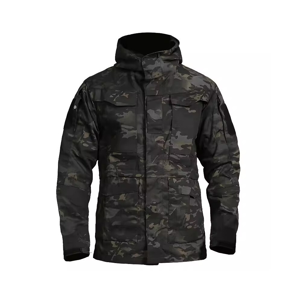 (Black CP, XXL) M65 Tactical Waterproof Windbreaker Hiking Camping Jackets Outdoor Hoodie Sports Coat Men High Quality Multi-pocket Jackets