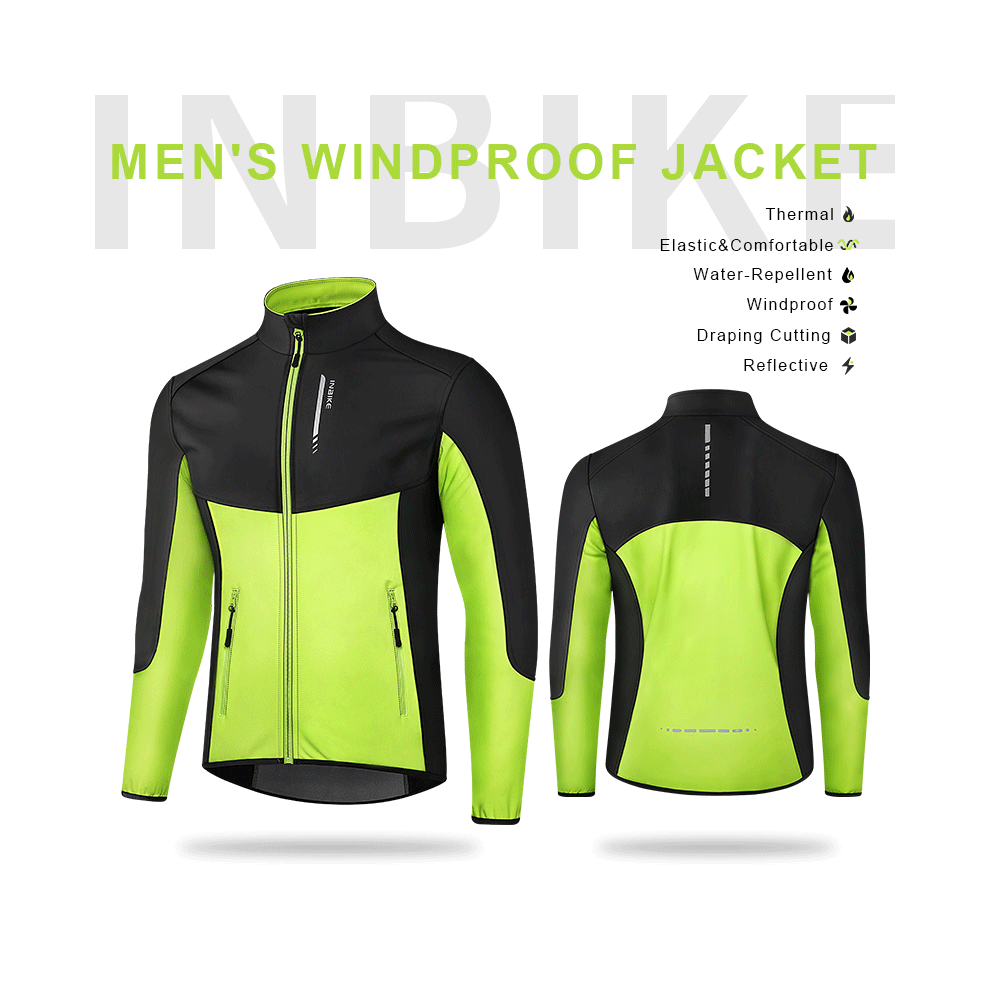 (Green, M) Reflective Windproof Cycling Jacket  Men Thermal  Winter Road Bicycle Clothes Waterproof MTB Riding Soft Shell Coat WJ602
