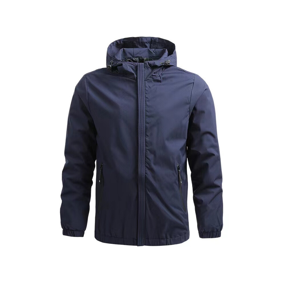(Dark blue, 4XL) Spring Autumn Waterproof Jacket Men Outdoor Sports Climbing Camping Trekking Fishing Hooded Coat Windbreaker Jacket for Men