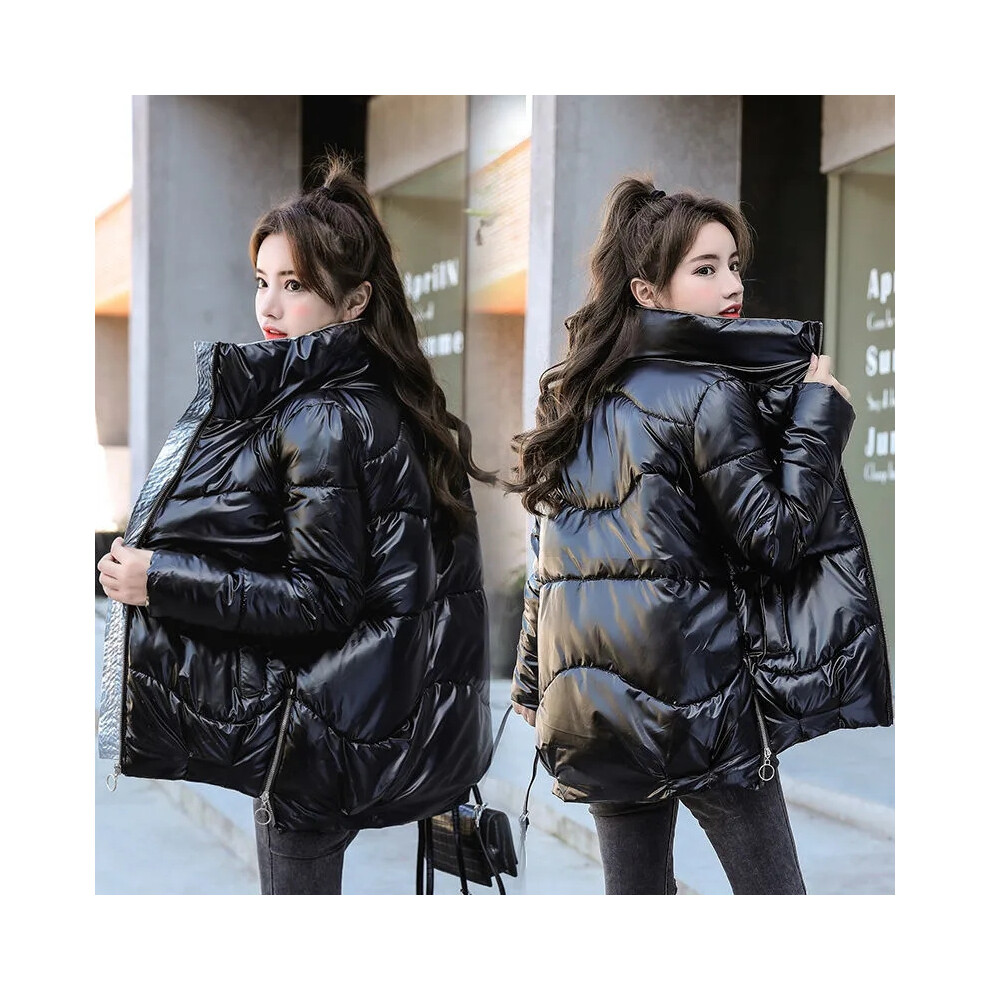 (Black, XXXL) 2022 New Winter Jacket Women Parkas Glossy Warm Thicken Coat Female Cotton Padded Parka Waterproof Outwear Loose Snow Jacket