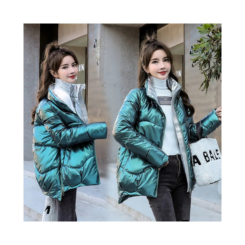 (Green, XXL) 2022 New Winter Jacket Women Parkas Glossy Warm Thicken Coat Female Cotton Padded Parka Waterproof Outwear Loose Snow Jacket