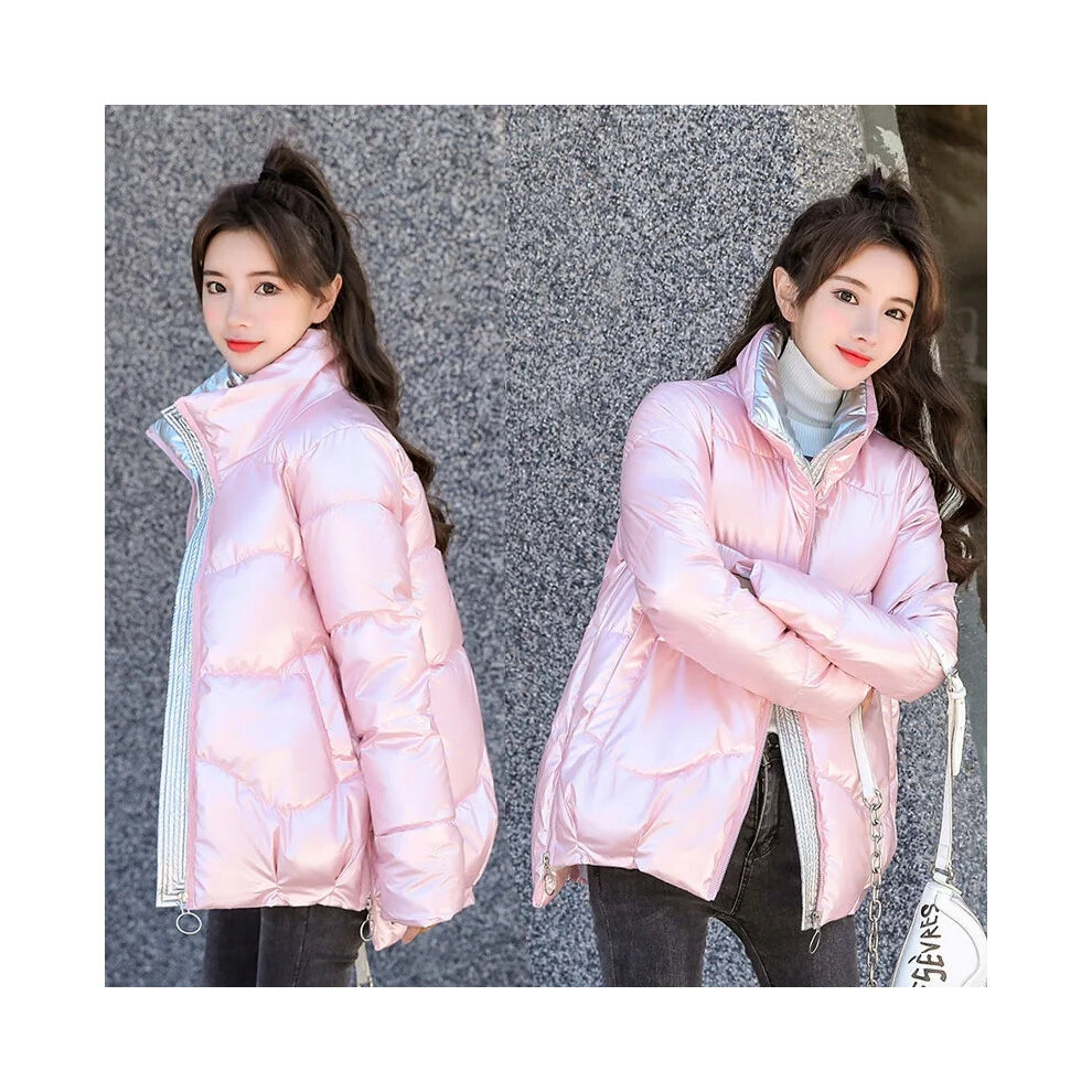 (Pink, M) 2022 New Winter Jacket Women Parkas Glossy Warm Thicken Coat Female Cotton Padded Parka Waterproof Outwear Loose Snow Jacket