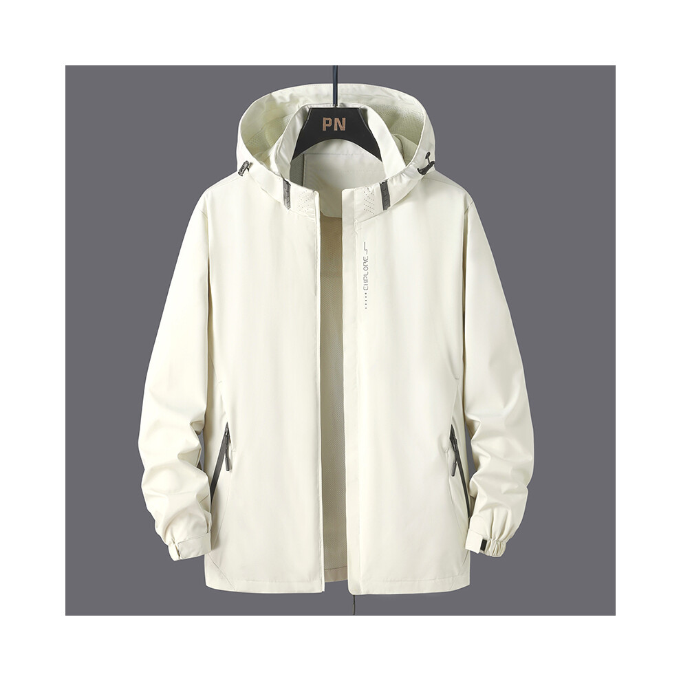 (Beige, 4XL (84kg-92kg)) New Hiking Jackets Mens Waterproof Clothes Reflective Windbreaker Hunting Camping Trekking Jackets Outdoor Windproof Coats Male