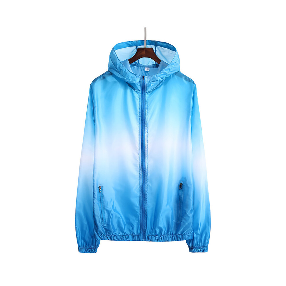 (Blue White, M) Quick Dry Skin Coat Sunscreen Waterproof UV Women thin Army Outwear Ultra-Light Windbreake Jacket Women Men Windproof Coat Jacke