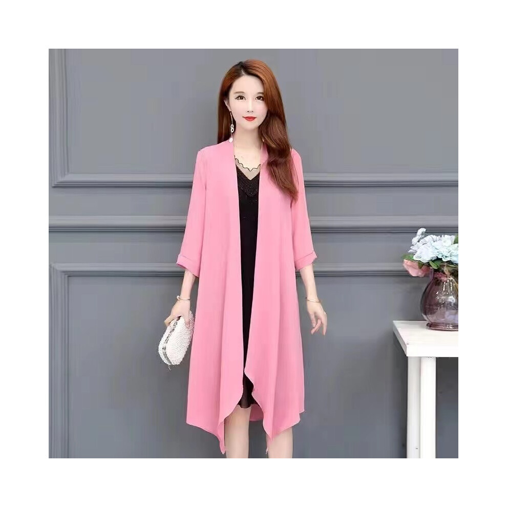 Maxpower (Pink, Xxl) Summer Chiffon Shirt, Medium Length, Ultra-Thin Coat, Sun Protection Suit, Solid Color Shawl Cardigan