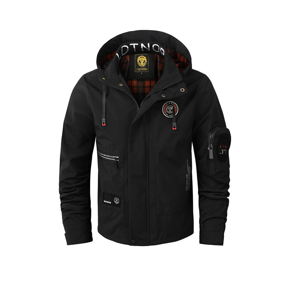 (Black 8899, Asian 3XL(82.5-90Kg)) New Men's Outdoor Waterproof Multi-Pocket Oversized Flight Jacket Casual Fashion Windbreaker Hooded Winter Coat Clothing Warmth