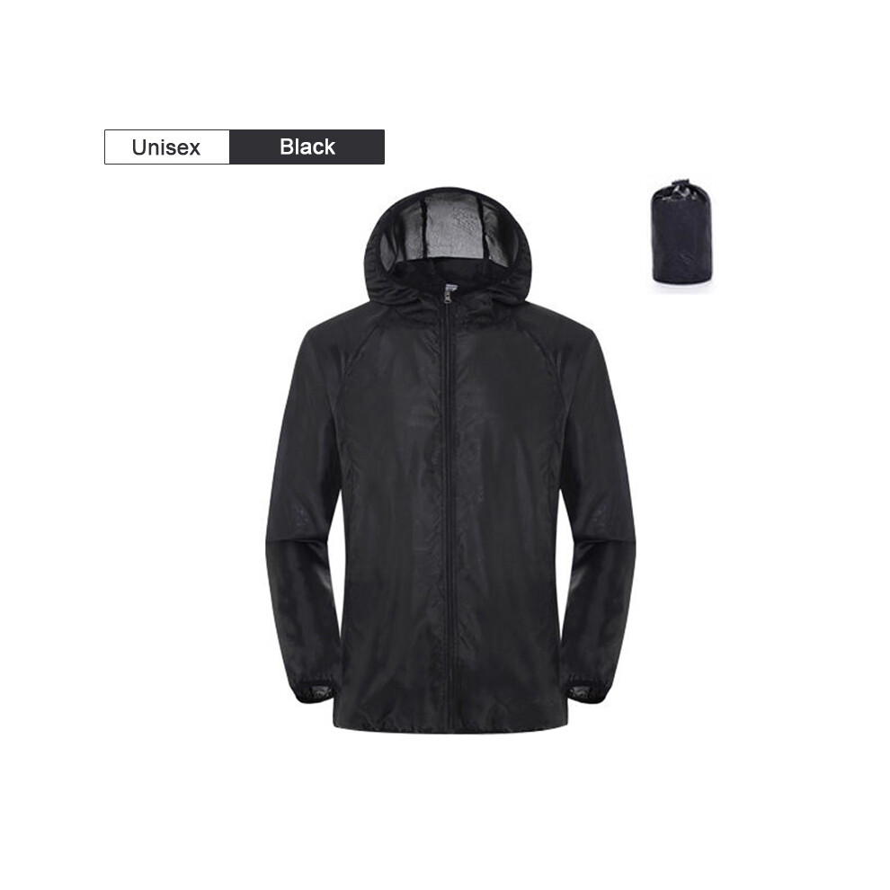 (Unisex-Black, 4XL) Camping Rain Jacket Men Women Waterproof Sun Protection Clothing Fishing Hunting Clothes Quick Dry Skin Windbreaker With Pocket