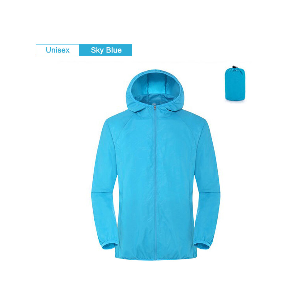 (Unisex-Blue, XL) Camping Rain Jacket Men Women Waterproof Sun Protection Clothing Fishing Hunting Clothes Quick Dry Skin Windbreaker With Pocket