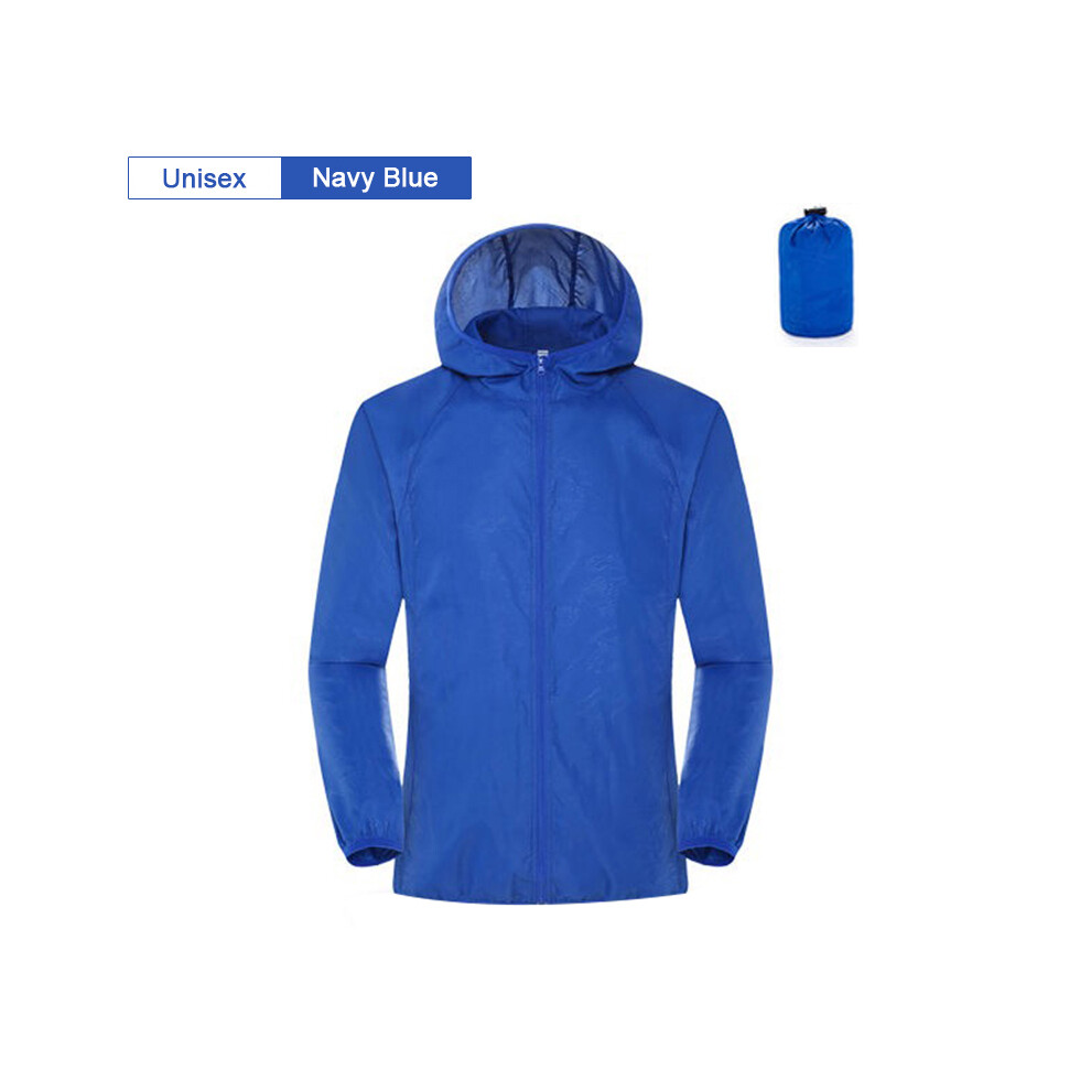 (Unisex-Navy Blue, XXL) Camping Rain Jacket Men Women Waterproof Sun Protection Clothing Fishing Hunting Clothes Quick Dry Skin Windbreaker With Pocket