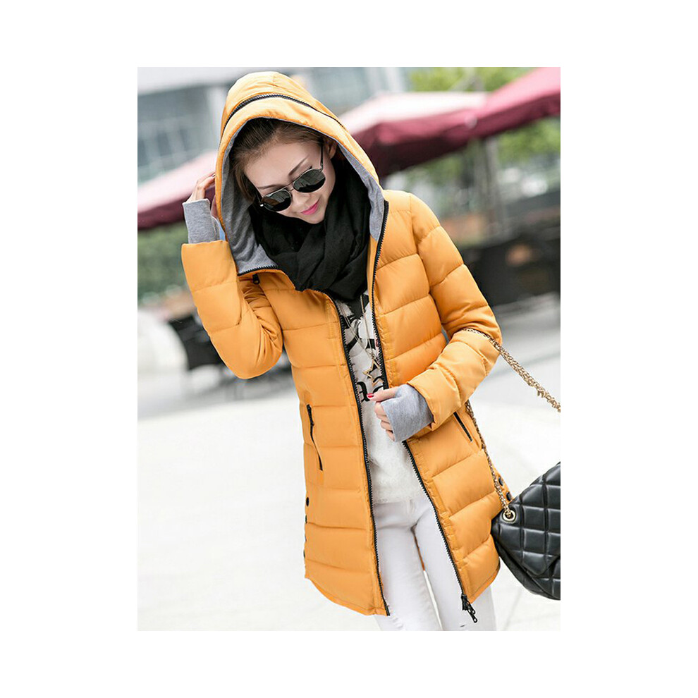 (DarkYellow, 3XL) Autumn Winter Clothes Women Down Cotton Fashion Ladies Hooded Coat Female Mediulong Thickening Waterproof Slim Casual Jacket
