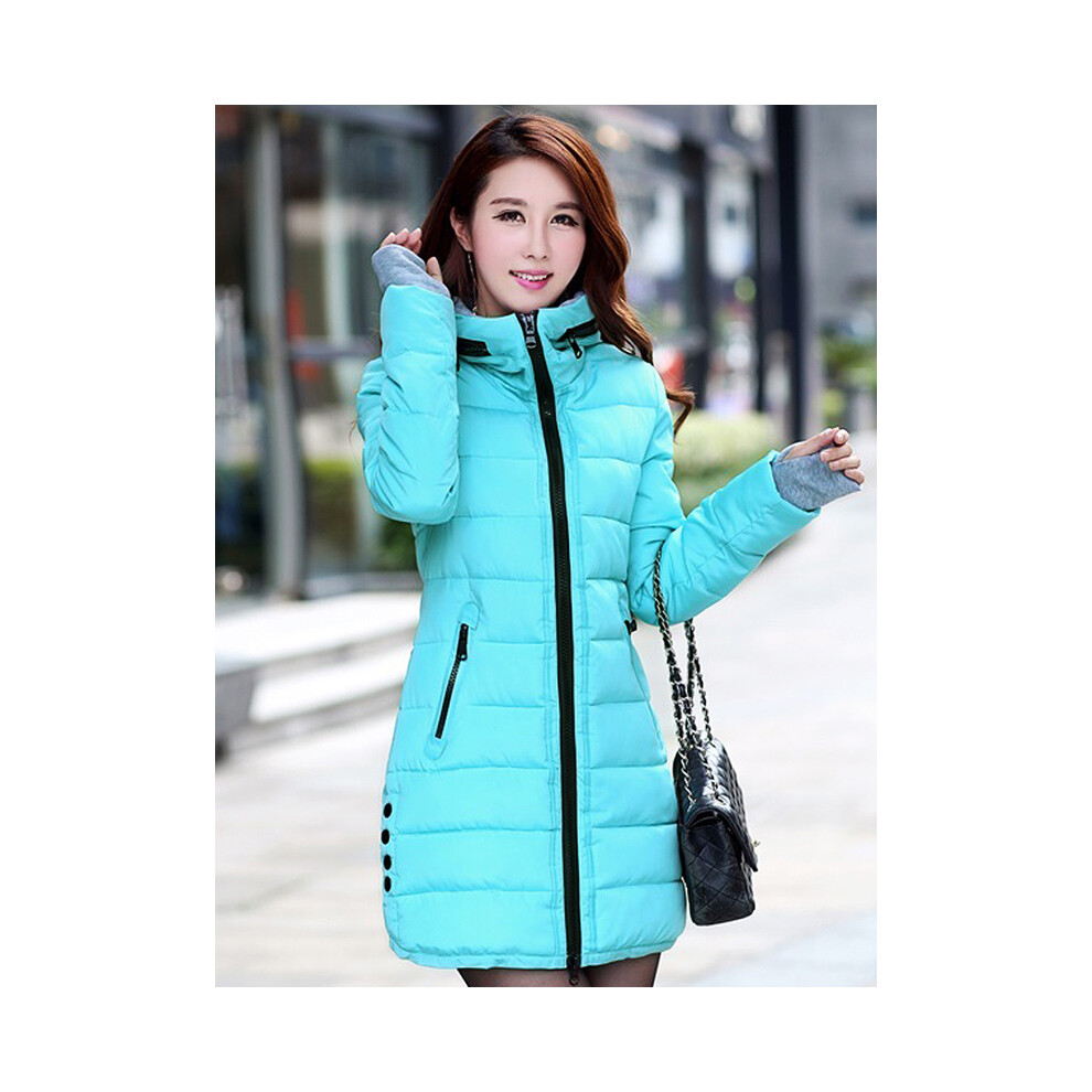 (SkyBlue, L) Autumn Winter Clothes Women Down Cotton Fashion Ladies Hooded Coat Female Mediulong Thickening Waterproof Slim Casual Jacket