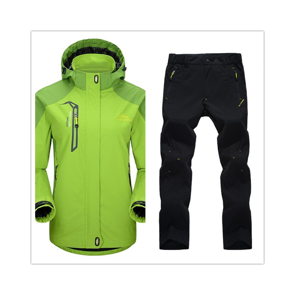 (Fruit Green Black, Asian Size 3xl) Outdoor Waterproof Hiking Jacket Set Women Spring Autumn Breathable Hooded Coat Trekking Camping Climbing Windbreaker Sport Suit