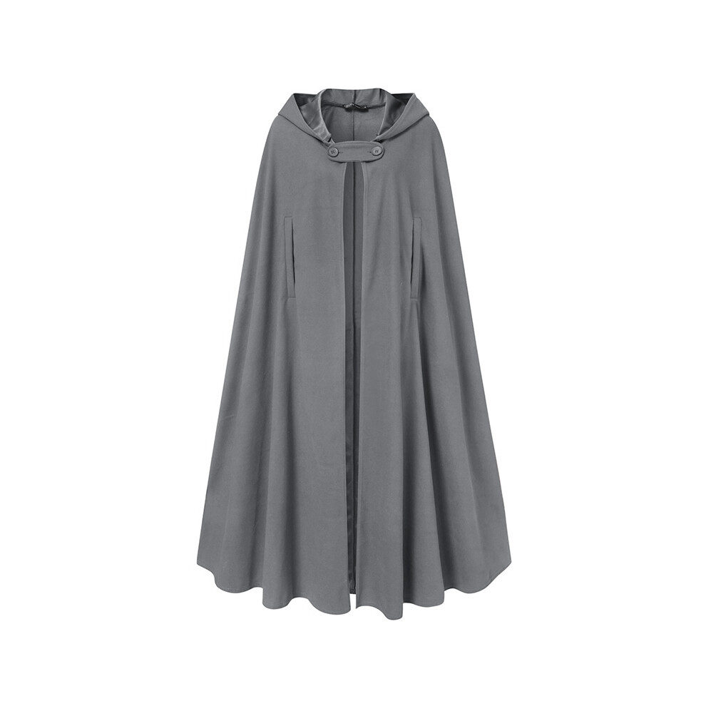 (GRAY, XXXL) Women Stylish Long Cape Cloak Hooded Wool Blend Cloak Coat Autumn Hoodies Poncho Warm Cosplay Jackets Outwear Windbreaker