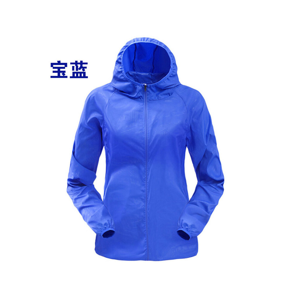 (Blue, Asian size L) Outdoor Running Camping Hiking Bike Sport Jacket Sun-Protect Ultralight Waterproof Dark Stria Rain Women Men Coat