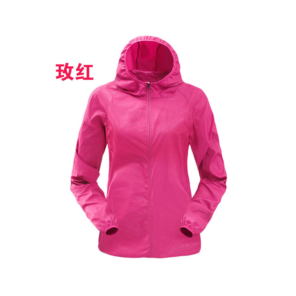 (rose red, Asian size M) Outdoor Running Camping Hiking Bike Sport Jacket Sun-Protect Ultralight Waterproof Dark Stria Rain Women Men Coat