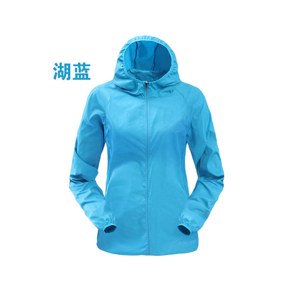 (Sky blue, Asian size M) Outdoor Running Camping Hiking Bike Sport Jacket Sun-Protect Ultralight Waterproof Dark Stria Rain Women Men Coat