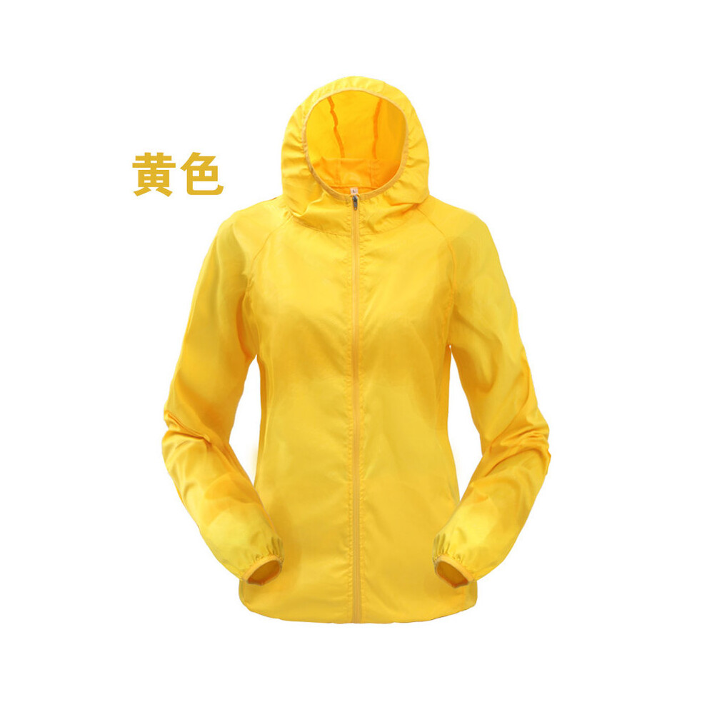 (Yellow, Asian size S) Outdoor Running Camping Hiking Bike Sport Jacket Sun-Protect Ultralight Waterproof Dark Stria Rain Women Men Coat