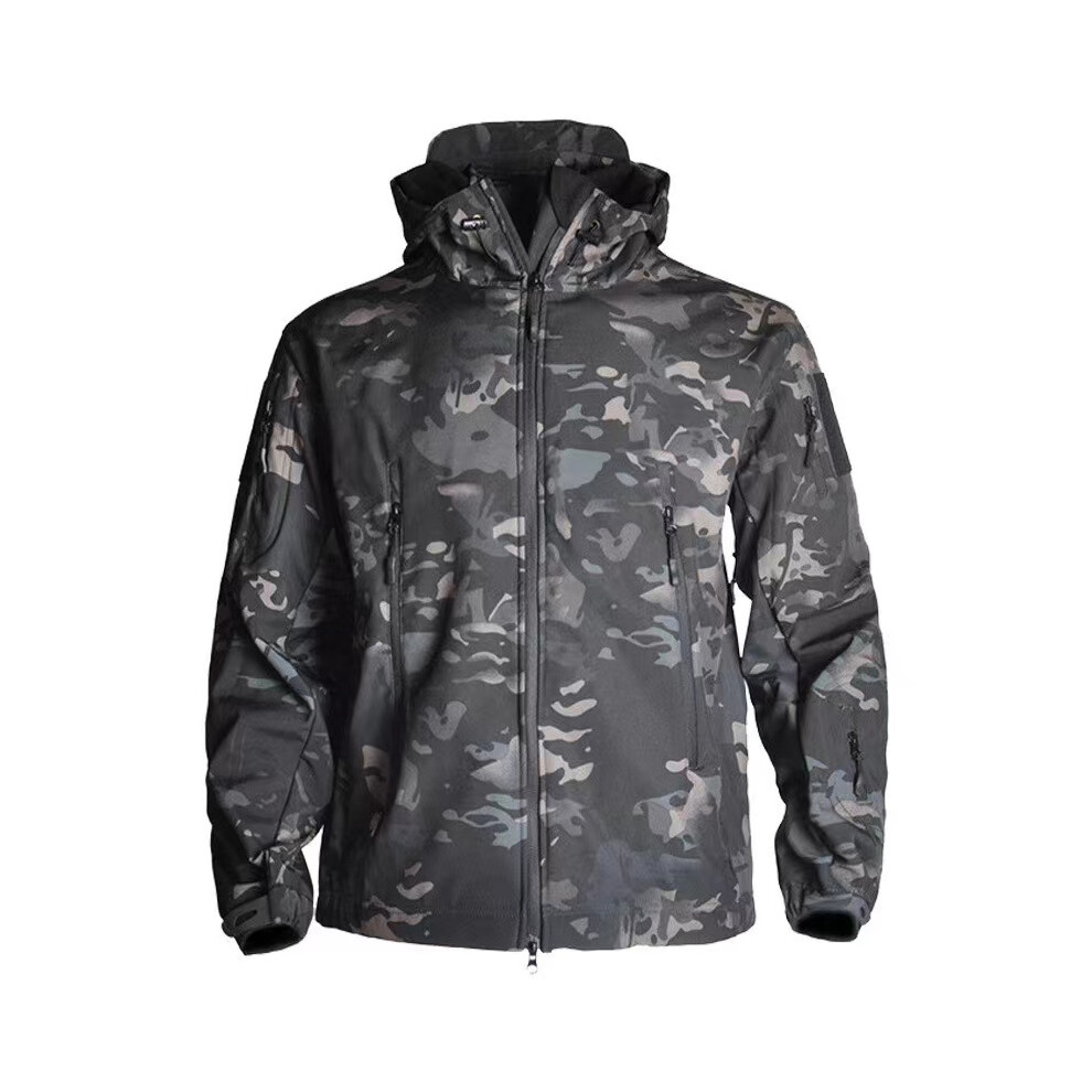 (Black CP Jacket, 4XL(105-115kg)) US Military Army SharkSkin SoftShell Tactical Windproof Waterproof Jackets Men Hood Coat Combat Fishing Hiking Camping Hunting