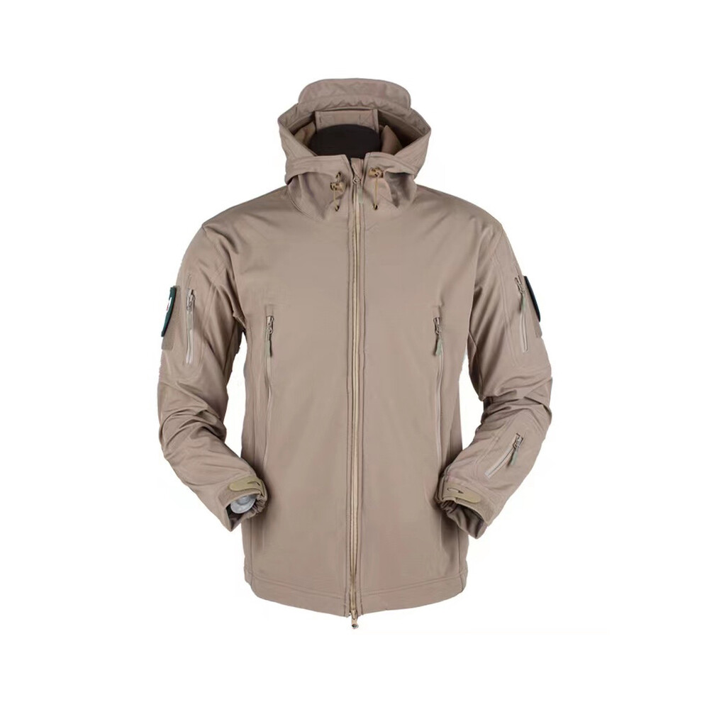(Khaki Jacket, M(55-65kg)) US Military Army SharkSkin SoftShell Tactical Windproof Waterproof Jackets Men Hood Coat Combat Fishing Hiking Camping Hunting