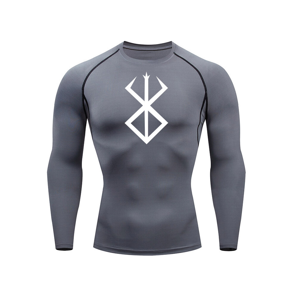Maxpower (Grey, 4XL) Compression Long Sleeve Shirt Men's Running T-Shirt Sun Protection Second Skin Gym Sweat Sports Top Black Workout Sportswear