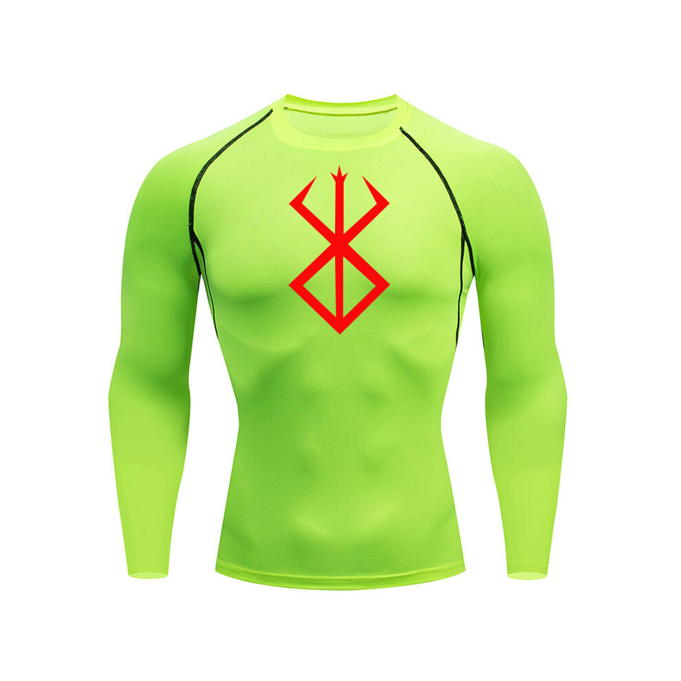 (light green, 4XL) Compression Long Sleeve Shirt Men's Running T-Shirt Sun Protection Second Skin Gym Sweat Sports Top Black Workout Sportswear