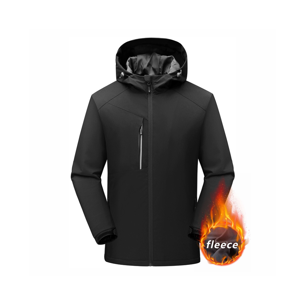 (Black, 4XL) Men's Winter Inner Fleece Waterproof Jacket Custom Printing Embroidery Logo Outdoor Windbreaker Hiking Camping Thermal Coat