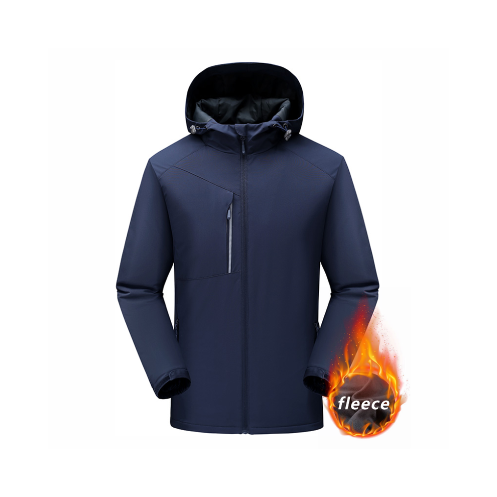 (Navy, XL) Men's Winter Inner Fleece Waterproof Jacket Custom Printing Embroidery Logo Outdoor Windbreaker Hiking Camping Thermal Coat