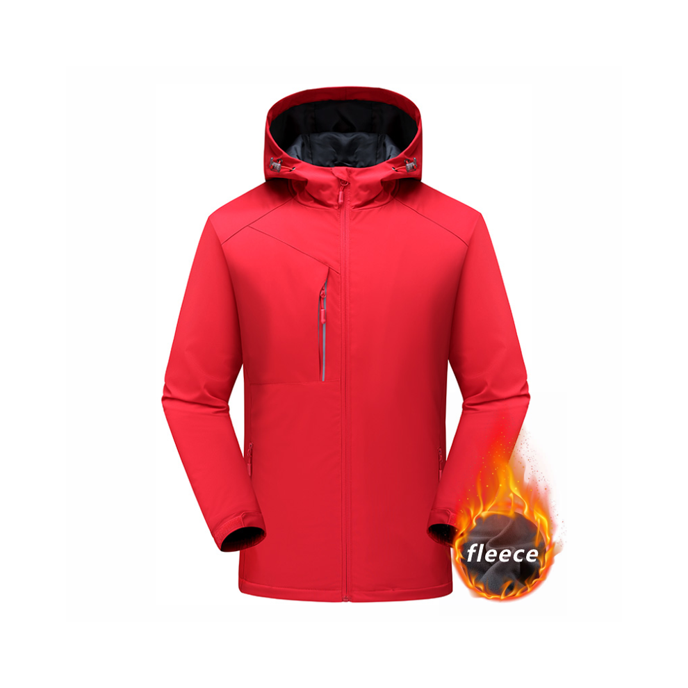 (Red, S) Men's Winter Inner Fleece Waterproof Jacket Custom Printing Embroidery Logo Outdoor Windbreaker Hiking Camping Thermal Coat