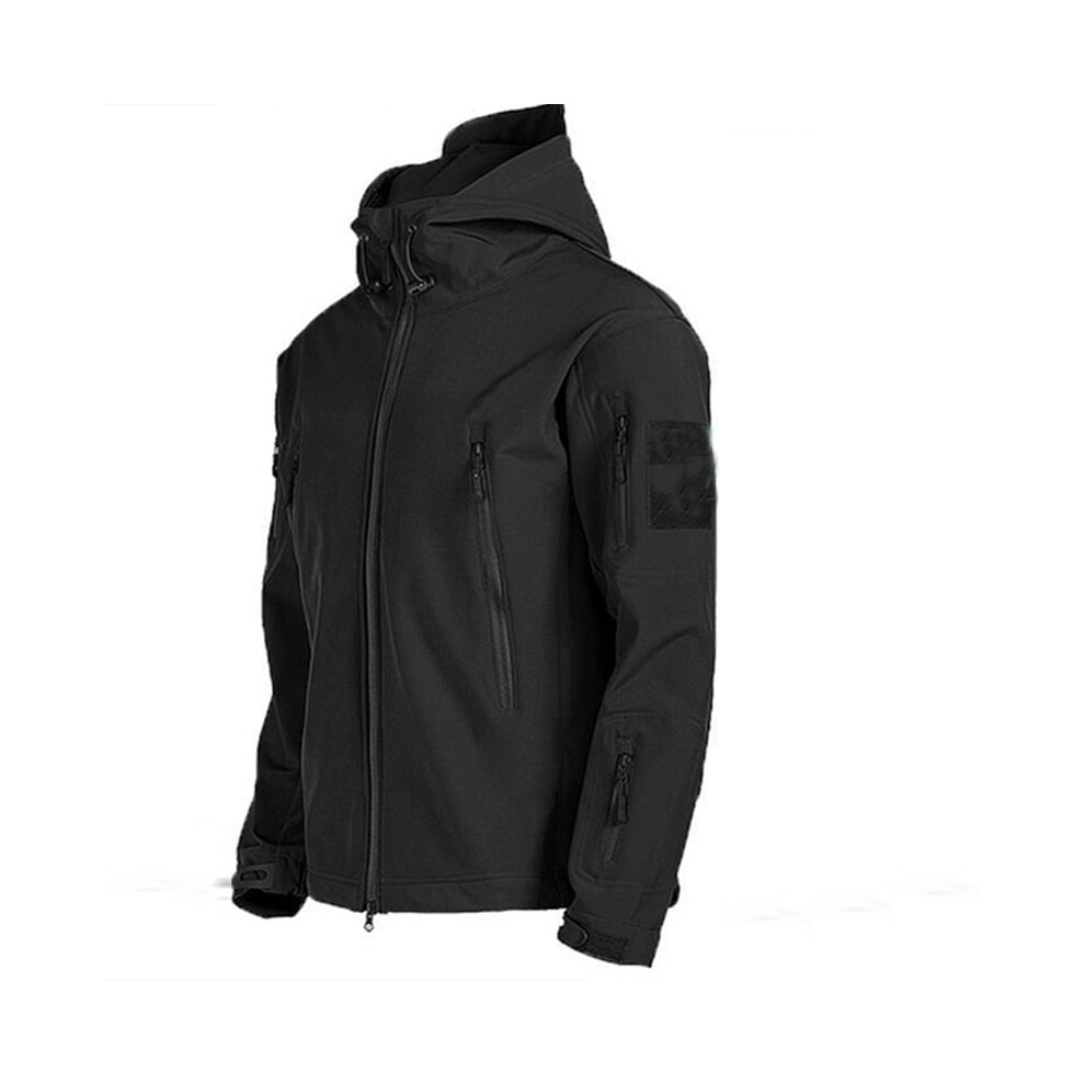 (Black Jacket, 4XL 105-115kg) Waterproof Hiking Tracksuit Set for Men Sharkskin Army Jackets Camping Coat Tactical Pants, Warm Fishing Fleece Trousers, Winter