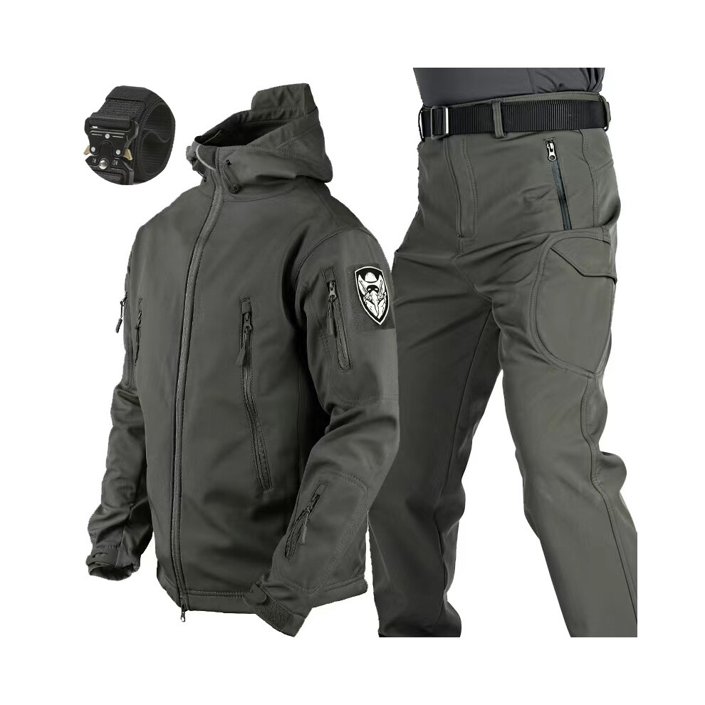 (DGray Suit X5, XXXL 95-105kg) Waterproof Hiking Tracksuit Set for Men Sharkskin Army Jackets Camping Coat Tactical Pants, Warm Fishing Fleece Trousers, Winter