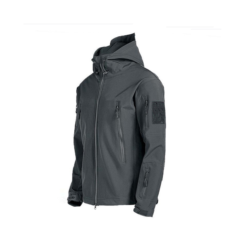 (Gray Jacket, S 45-55kg) Waterproof Hiking Tracksuit Set for Men Sharkskin Army Jackets Camping Coat Tactical Pants, Warm Fishing Fleece Trousers, Winter
