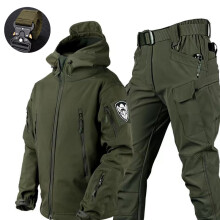 (Green Suit X7, 5XL 115-125kg) Waterproof Hiking Tracksuit Set for Men Sharkskin Army Jackets Camping Coat Tactical Pants, Warm Fishing Fleece Trousers, Winter