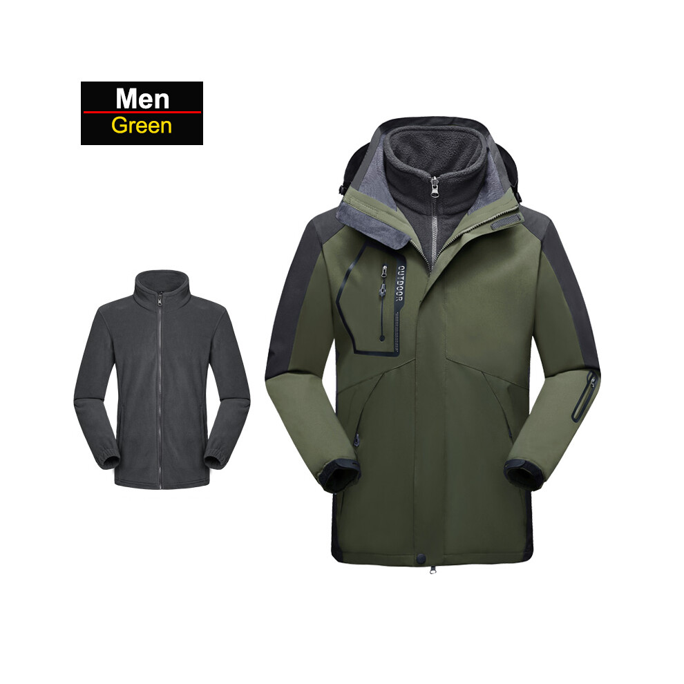 (Men-Green, L(45-57.5kg)) Men's 3 In 1 Thick Hiking Jacket Fleece Waterproof Winter Windbreaker Outdoor Warm Camping Jacket Men Windproof Coat