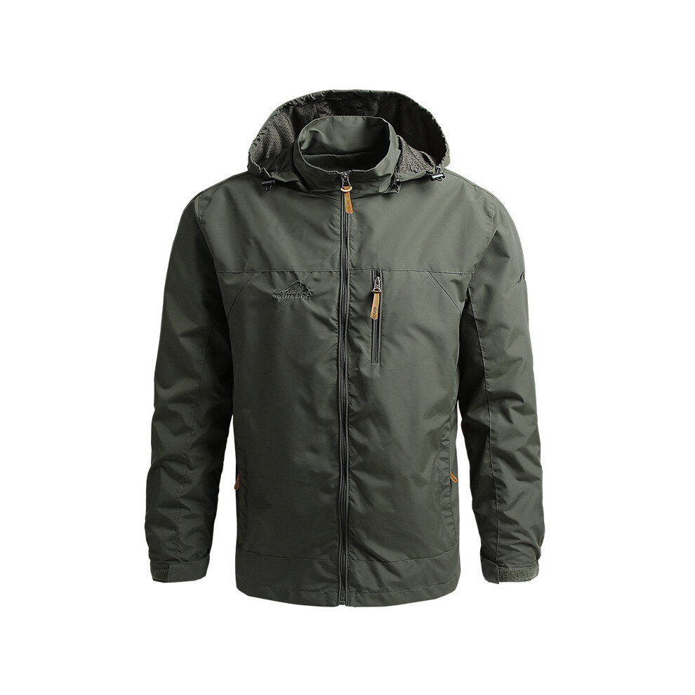 (army green, 4XL) Men Windbreaker Winter Waterproof Camping Jacket Hooded Zip-Up Military Jackets Coat Man Softshell Field Jacket Work Outwear