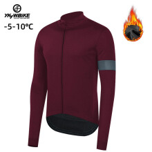 (YTFJ380-Burgundy, Asia L (EU M)) Winter -5 10 Pro Thermal Fleece Jacket Windproof Waterproof Long Sleeve Cycling Jersey Men Sports Bicycle Clothes Ciclism