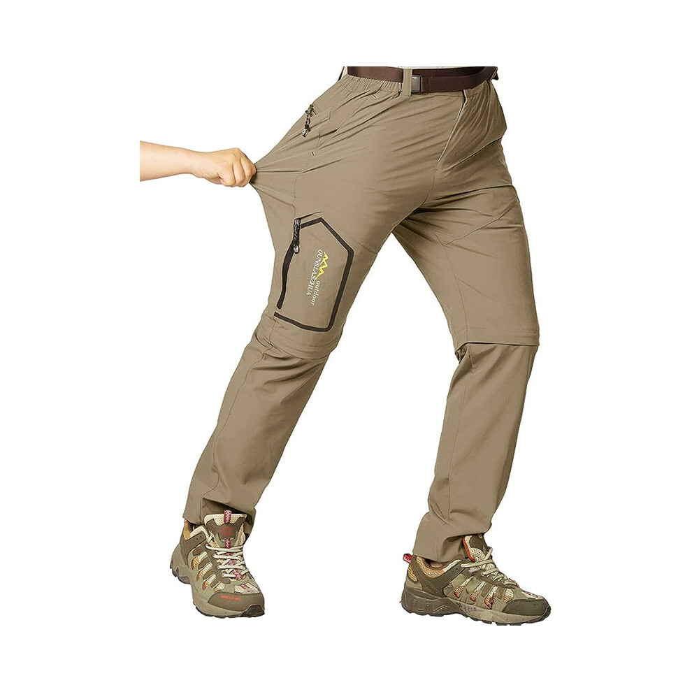 (Khaki, Asian size 6XL) Spring Hiking Tactical Pants Men Waterproof Detachable Fishing Wear Climbing Clothes Quick Dry Anti-UV Trousers