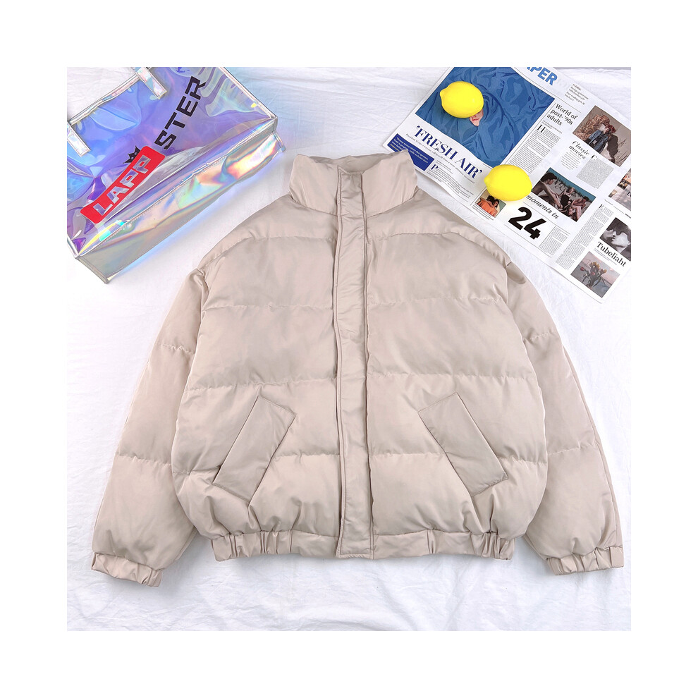 (Beige, L) Waterproof Winter Coat Y2k Solid Harajuku Puffer Jacket Men Oversized Black Bubble Coat Korean Fashions Hooded Parkas