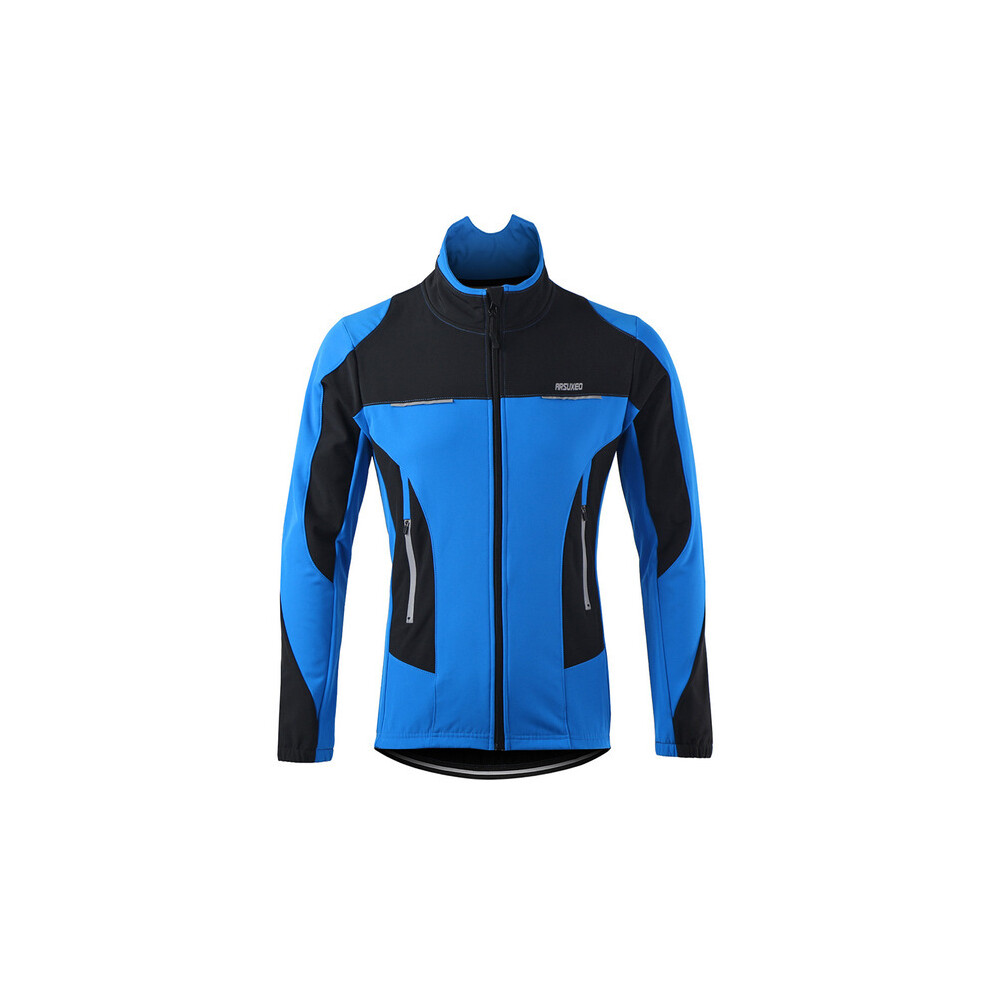 (15F blue, XXL) Men Fleece Thermal  Winter Cycling Jacket Windproof Waterproof MTB Coat Bike Jerseys Bicycle Clothing Warm Up Reflective