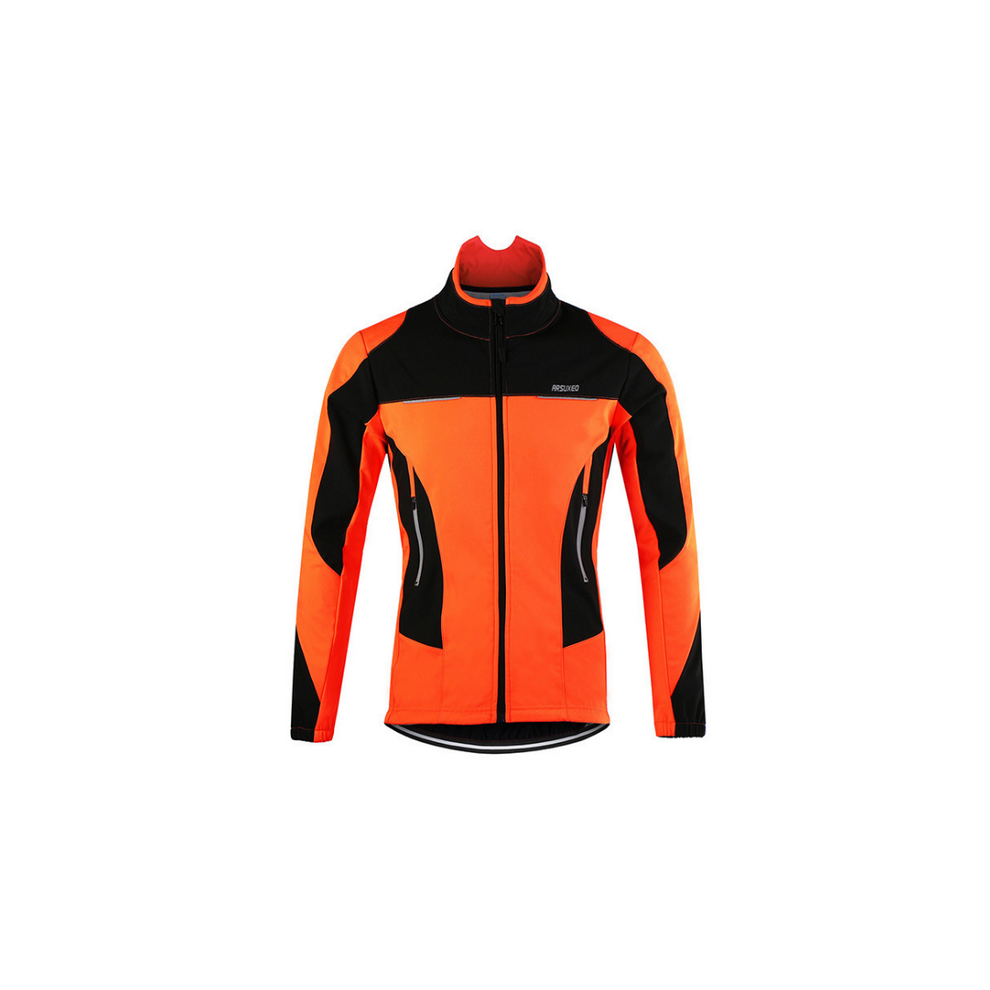 (15F orange, XL) Men Fleece Thermal  Winter Cycling Jacket Windproof Waterproof MTB Coat Bike Jerseys Bicycle Clothing Warm Up Reflective