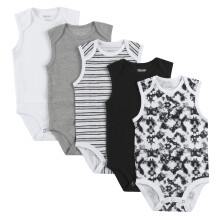 Hanes Baby Girls Bodysuits Ultimate Flexy sp?dbarn ?rmel?s 5-pakke hvid/gr?/sort 0-6m USA