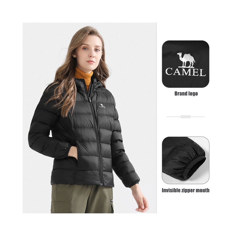 (Black-F, M) GOLDEN CAMEL Jacket for Women and Men Waterproof Outdoor Warm Duck Down Jacket Hooded Men's Coat Lightweight Windbreakers