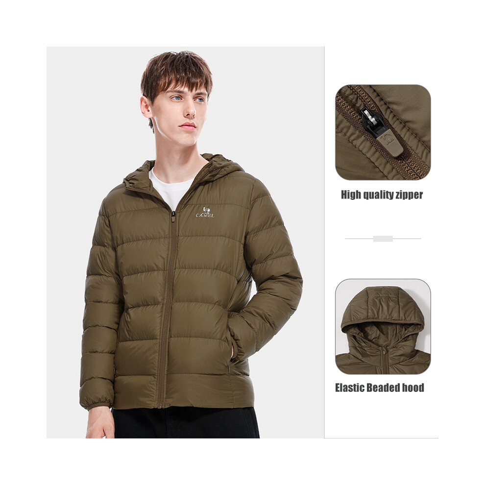 (Brown-M, L) GOLDEN CAMEL Jacket for Women and Men Waterproof Outdoor Warm Duck Down Jacket Hooded Men's Coat Lightweight Windbreakers