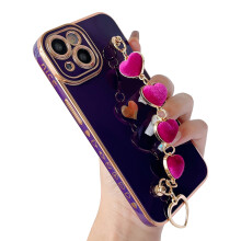 Caseative fr iPhone Xs Max Hlle, niedliche Beschichtung, Liebesherz, Handgelenkschlaufe, Kette, Armband, Handyhlle (lila)