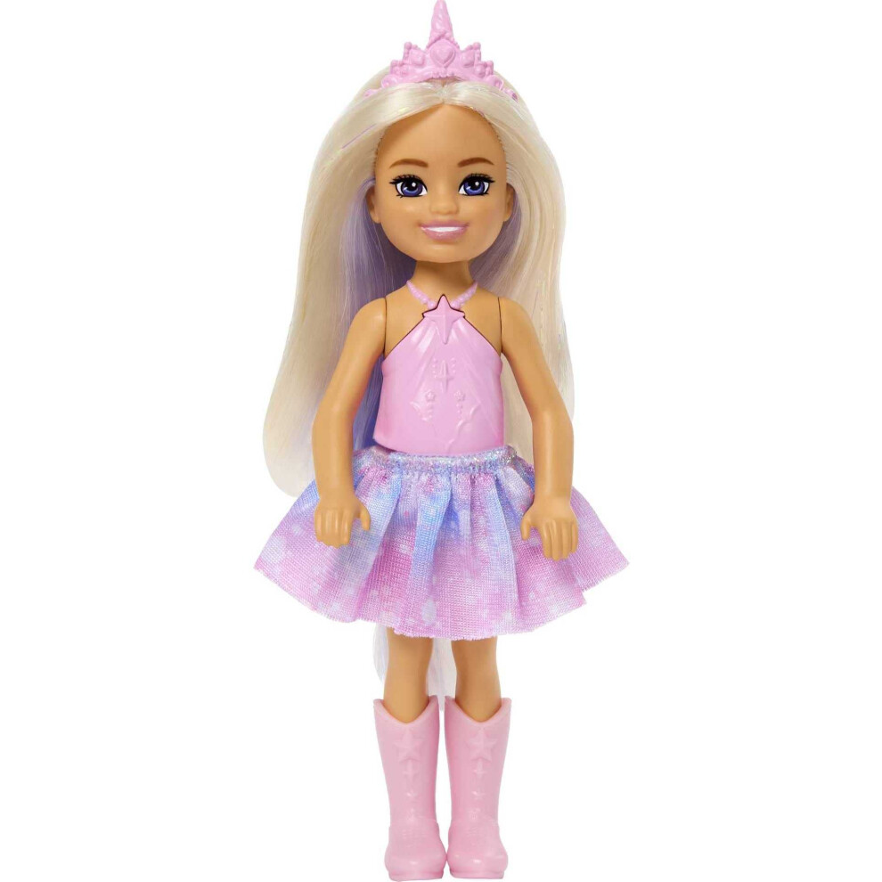 Barbie Dreamtopia Chelsea Unicorno Piccola Bambola Con Coda Staccabile, Accessorio Per Fascia In Corno E Capelli Di Lavanda, Si Piega In Vita-image